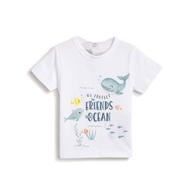Boys White Graphic Printed Short Sleeve T-Shirt
